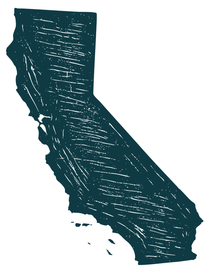 Graphic showing a map of the state of California shaded in deep blue.